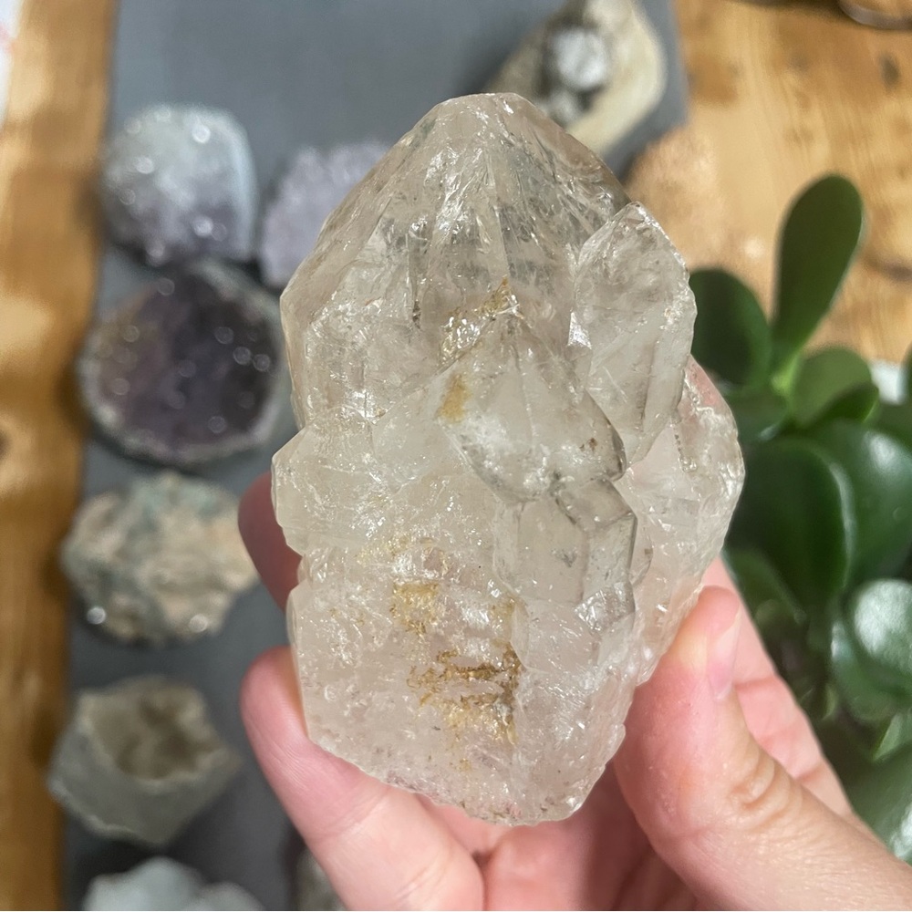 Natural Clear Quartz Crystal Point. Elestial from Brazil